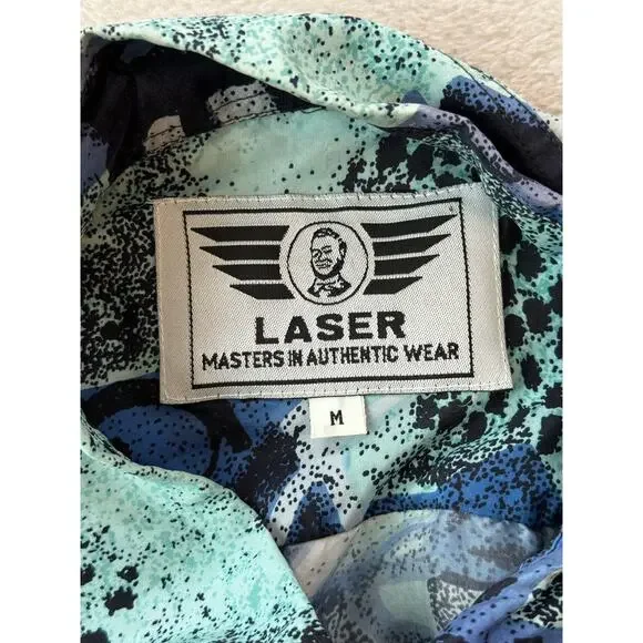 Vintage 80s 90s Laser Men's Medium 100% Silk Abstract Tribal Long Sleeve Shirt - Picture 7 of 8